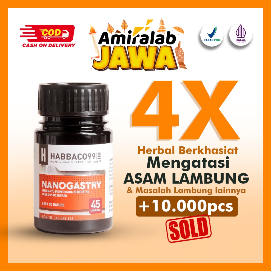 HABBACO99 NANOGASTRY Obat Herbal Membantu meredakan Asam Lambung Maag & Sistem Pencernaan 45 kapsul