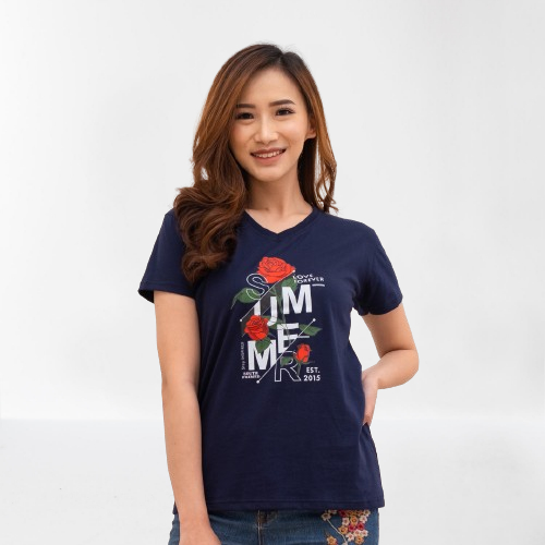 SF V Neck Summer Flower Wanita/Kaos Katun/Kaos Gambar/Katun Premium/SOUTH FORMED