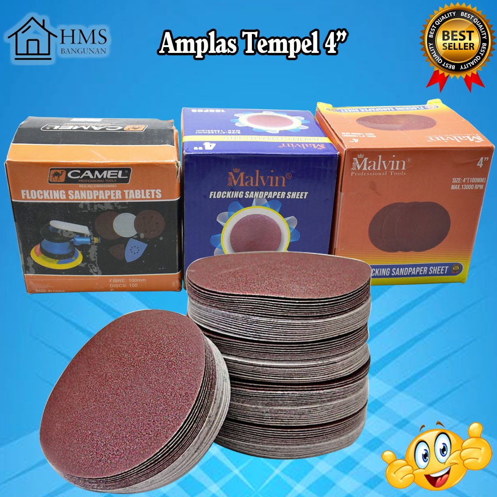 Malvin Amplas Tempel 4 inch Camel / Amplas Bulat / Amplas Bulat Halus Kasar / Amplas Velcro / Amplas