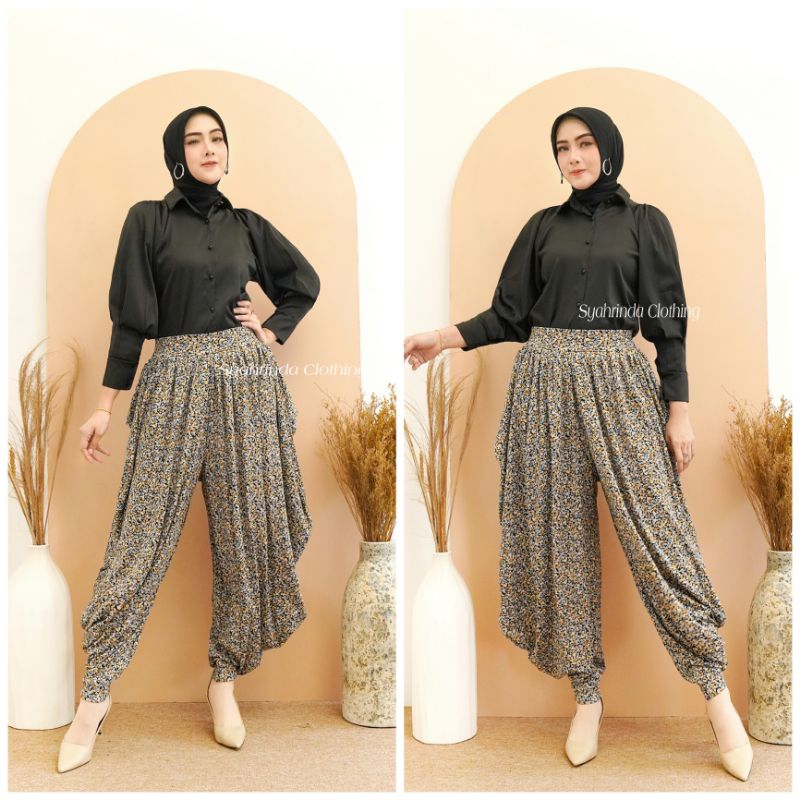 Celana Panjang Aladin Abstrak Bunga Bawahan Celana Wanita model Balon Premium