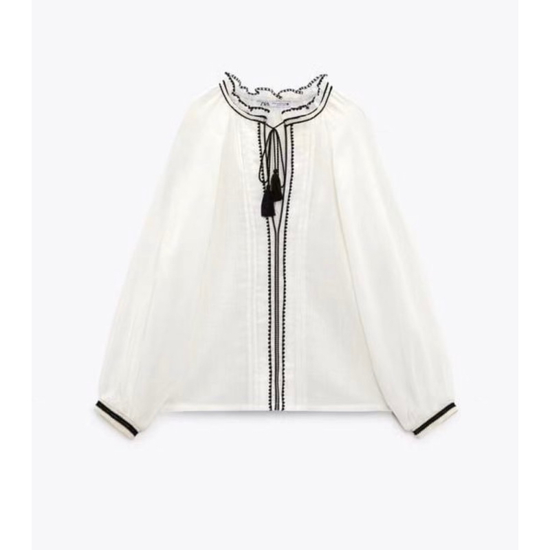 zara embroidered blouse with tucks