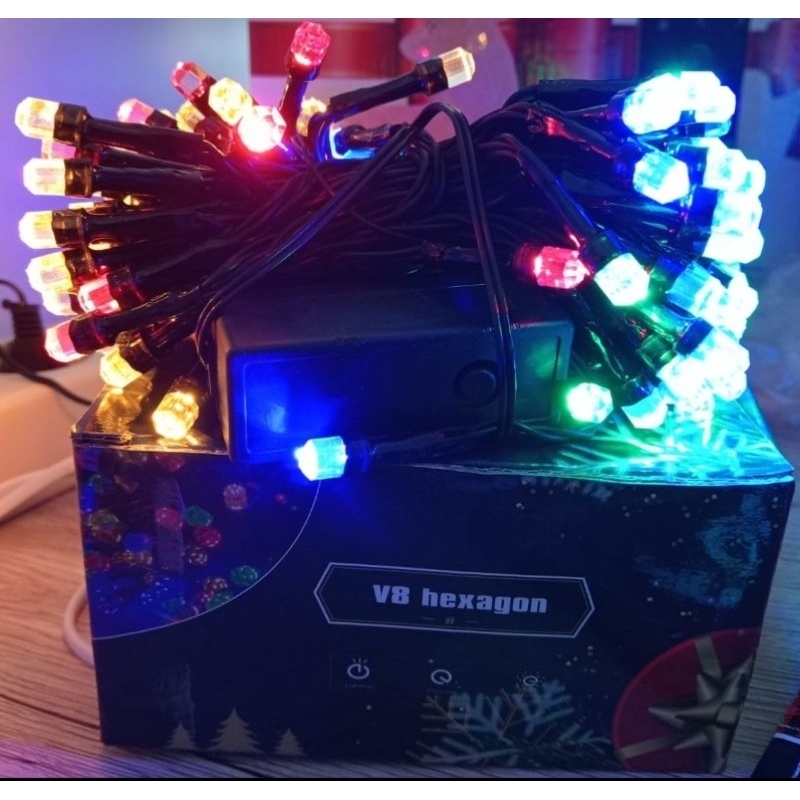 Lampu natal hexagonal lampu warna warni lampu tumbler