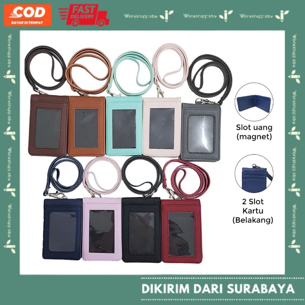 

ID Card Holder Magnet Lanyard Magnet Name Tag Kulit Termurah Berkualitas PU Leather ID Card