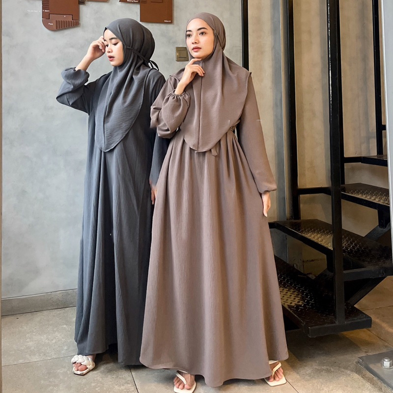 NAJWA - SET GAMIS FATIMAH SYARI KERUDUNG TERBARU CRINGKLE AIRFLOW