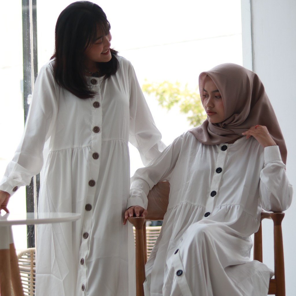Tunik Putih Polos Full Kancing LD 112-118 / Tunik Oversize / Tunik Polos Midi Dress M-Fit-L & XL
