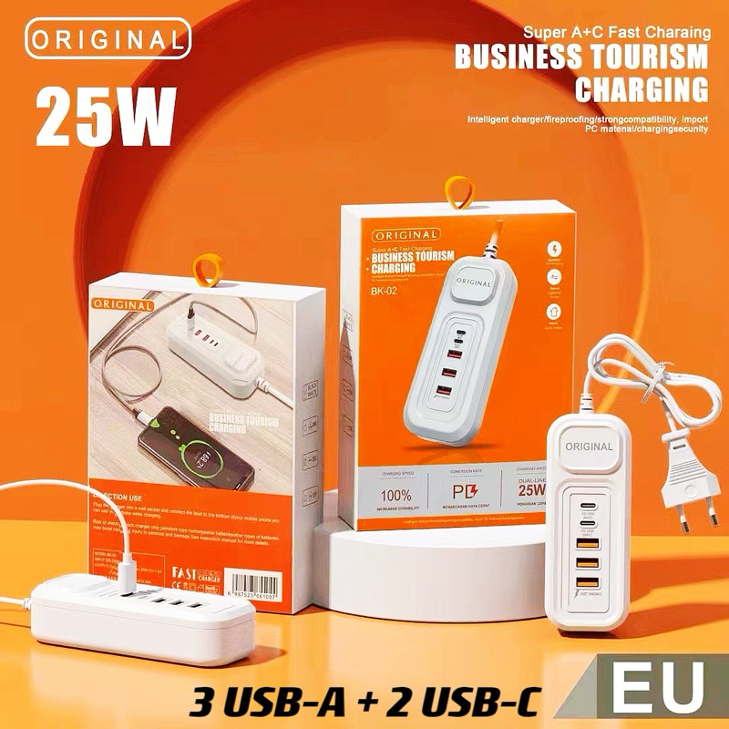 Power Socket Power Strip USB Stop Kontak Adaptor 5 Output PD+QC Fast Charging