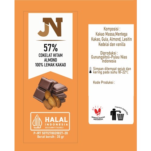 

Cokelat Hitam57% /Original/Couverture/DarkChocolate57%With (Chesew, ALMOND)