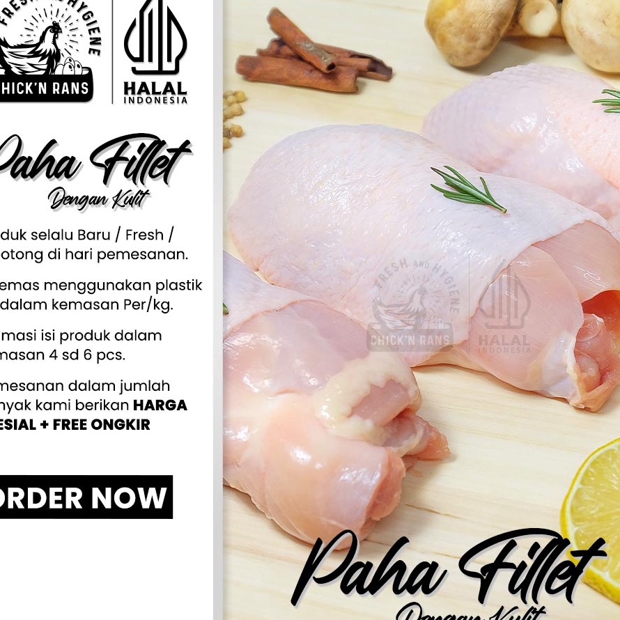 

HQVK9944 Free Ongkir Daging Ayam Paha Fillet Boneless Dengan Kulit 1kg