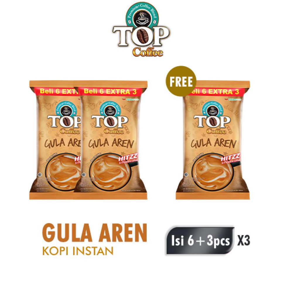 

Top Coffee Kopi Instan Gula Aren Pack 22 gr isi 6 + 3 pcs x3