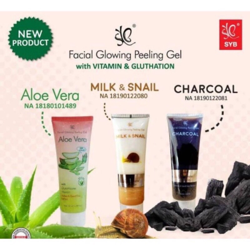 TERMURAH‼️SYB PEELING GEL ALOE VERA CHARCOAL MILK N SNAIL FACIAL GLOWING GLOW PEELING GEL MUKA SYB S