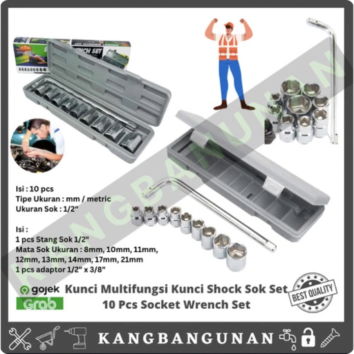 Kunci Sok set 10 in 1 Multifungsi Bengkel Mobil Motor Peralatan Tools