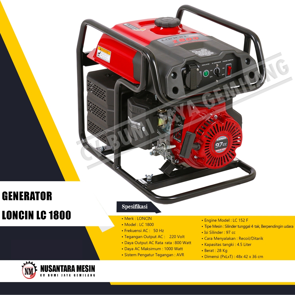 MESIN GENSET / GENERATOR LONCIN LC 1800 1000 WATT