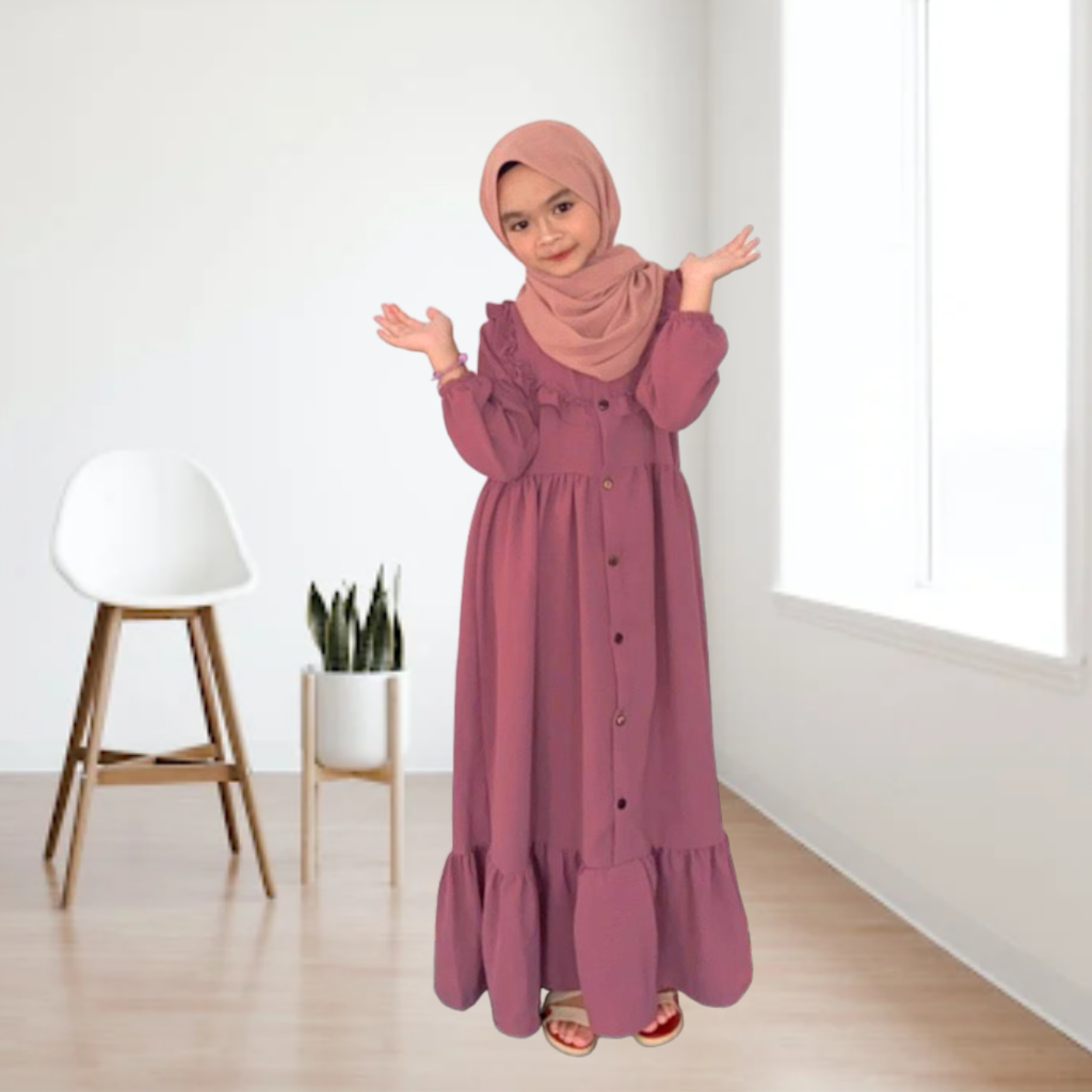 ZAHIRA DRESS RUFFLE//GAMIS CRINKLE//GAMIS ANAK PEREMPUAN POLOS TANGAN PANJANG