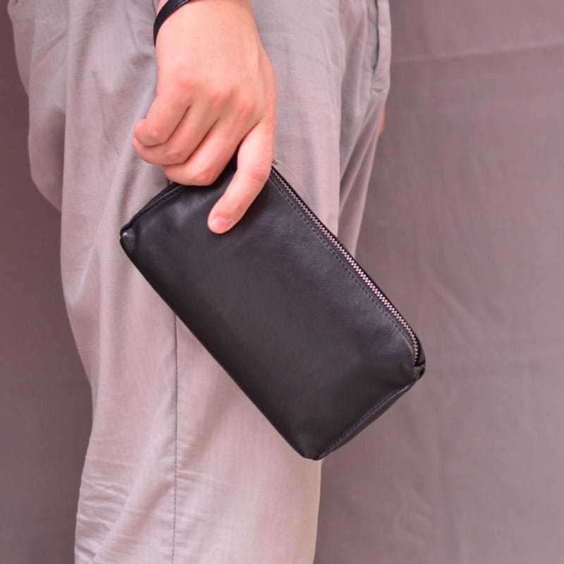 Tas Clutch Pria Tas Pergelangan Tangan Ponsel Modis Kulit Asli Garut