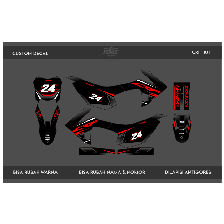 DECAL STICKER CRF 110 (023) DEKAL STIKER CRF F FULLBODY 2013 2014 2015 2016 2017 2018 HITAM MERAH, K