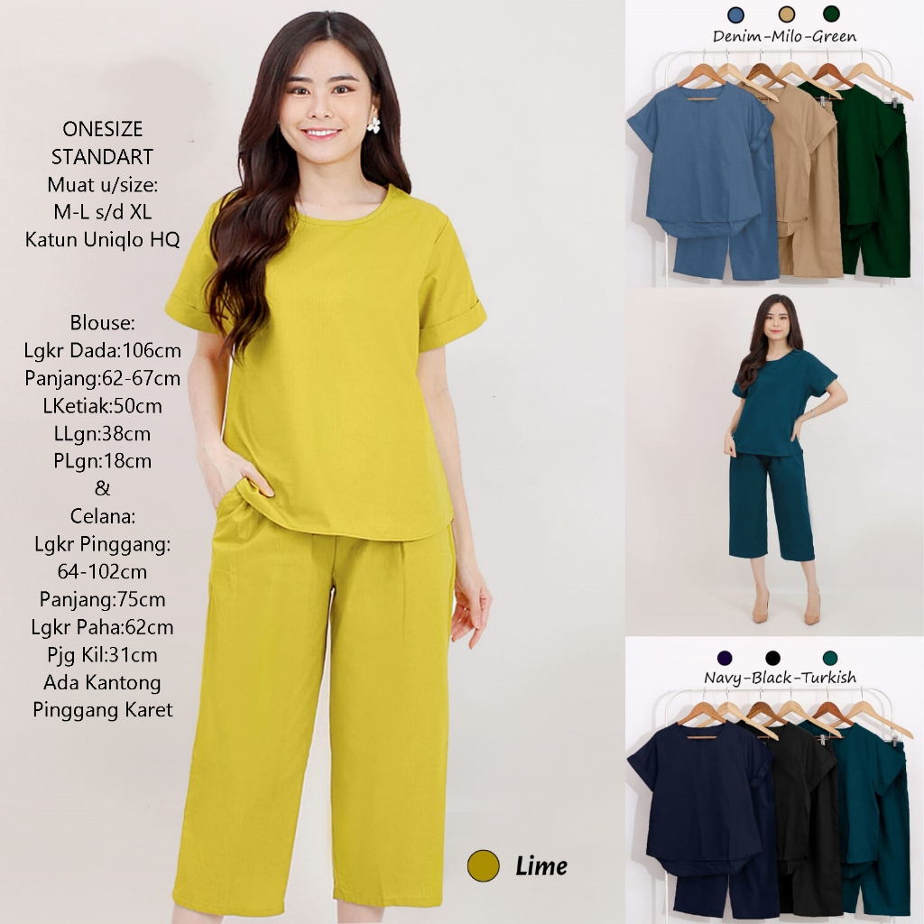 Set Blouse Celana Kulot Wanita Stelan Casual Baju Setelan Atasan Blus dan Bawahan Pants Remaja Kekin