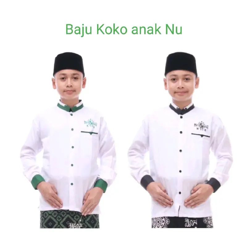 Koko NU Dewasa Dan Anak Remaja Lengan Panjang Putih list hijau dan hitam