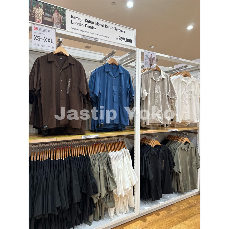 MEN Kemeja Katun Modal Kerah Terbuka UNIQLO