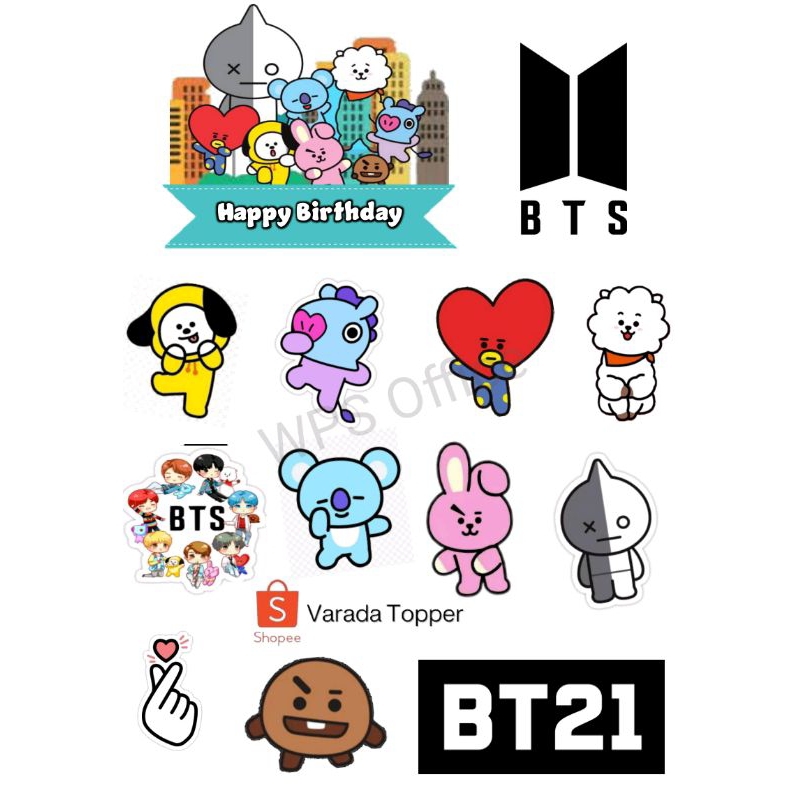 Topper Cake Tema BT21 Free Request Nama/Hiasan Kue Ultah BT21