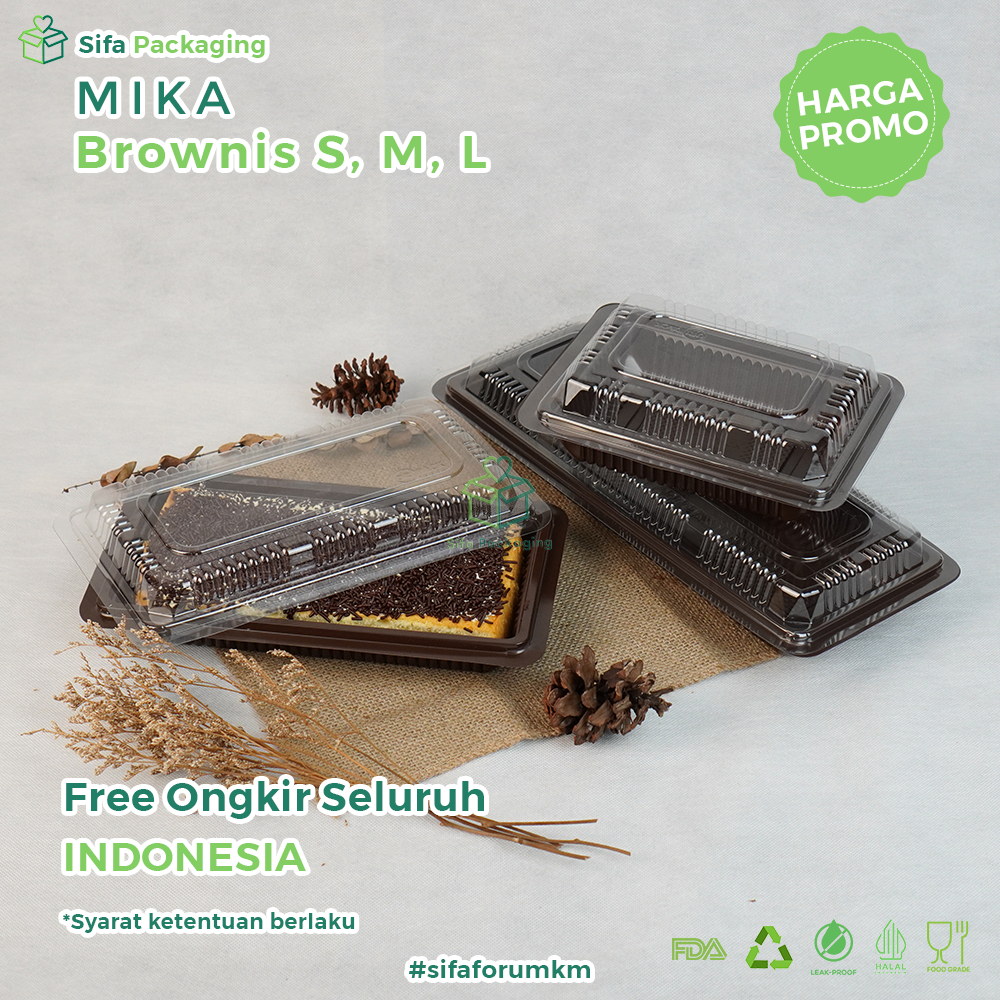 Mika Brownies Tray Persegi Panjang Kecil Sedang Besar Kue Bolu Tart Gulung Kotak Puding Mika Sushi