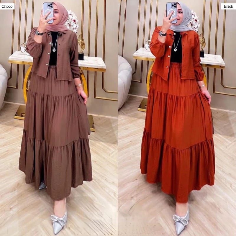 1 SET ROK DAN ATASAN CRINKLE AIRFLOW  MODEL BARU SET WANITA UKURAN JUMBO