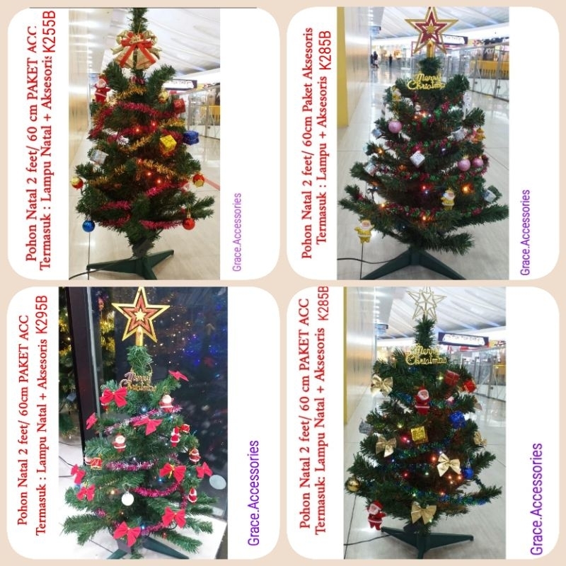 Pohon natal mini kecil 60 cm premium paket hiasan lampu dekorasi hiasan dekor natal christmas
