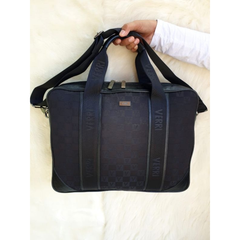 Tas Verri Selempang Kantor Pria Kanvas Mix Kulit Asli