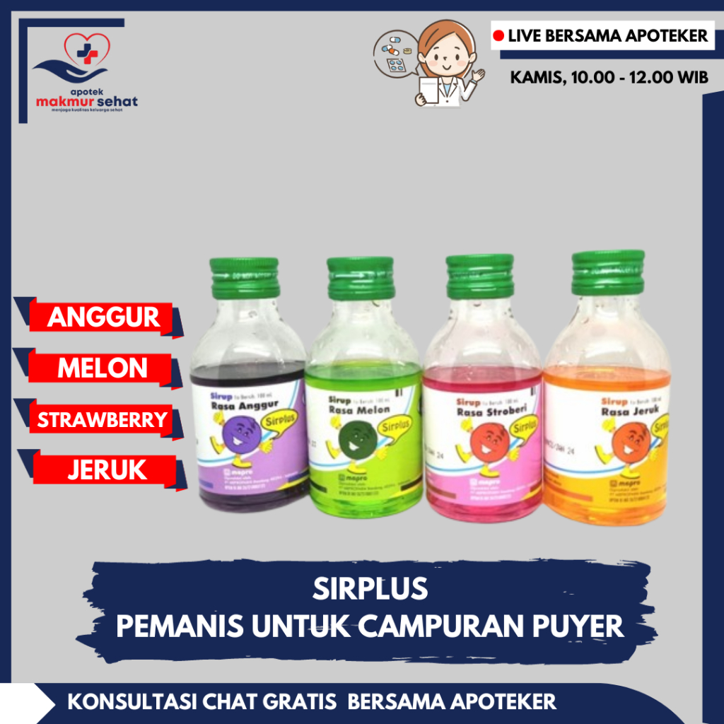 

SIRPLUS SIRUP 100ML - PEMANIS UNTUK CAMPURAN PUYER/PELARUT OBAT RASA ANGGUR/MELON/JERUK/STRAWBERRY