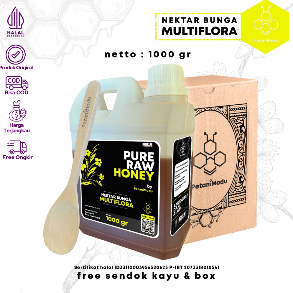 

✣Stok Banyak✿→ Madu Asli 100% - Madu Murni Nektar Multiflora 1 Kg - Pure Natural Raw Honey Y38 ☋