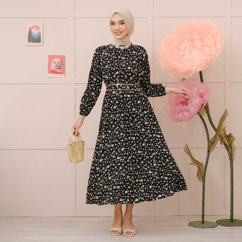 Tivza Mididress Mayoutfit | Dress Gamis Korean Style Motif Bunga