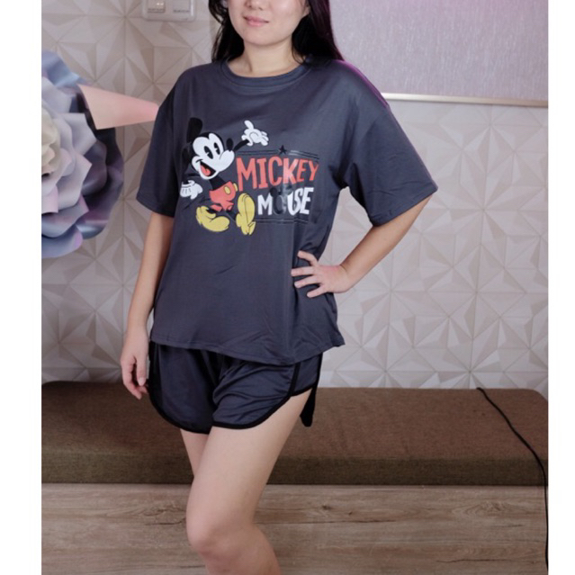 Vintage Mickey-Baju tidur wanita Dewasa / piyama korea wanita set premium