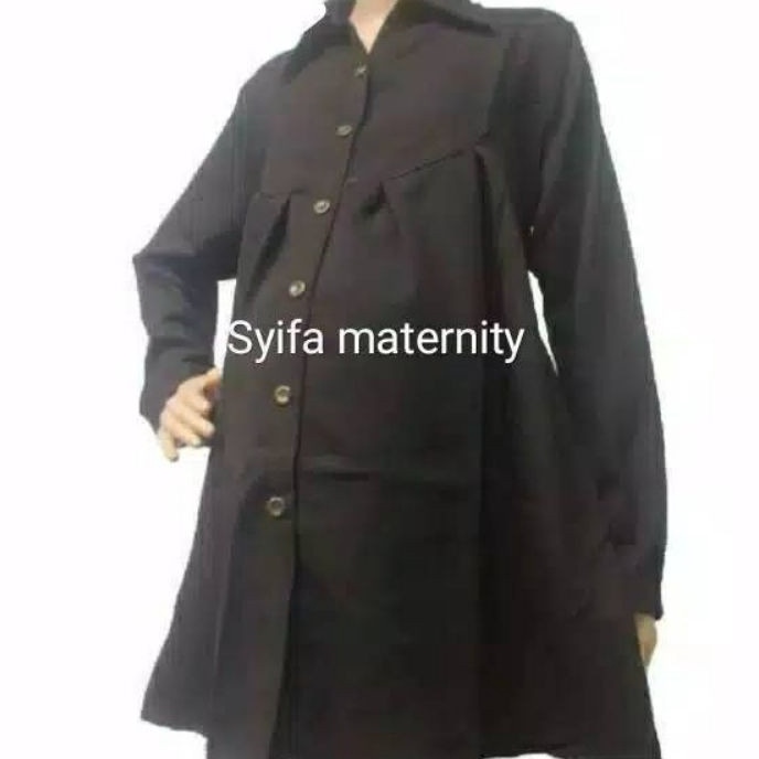 Terkini AT107 Baju Hamil Kemeja Hamil Kerja Polos Lengan Panjang - Lengan Pendek - Syifa Maternity.