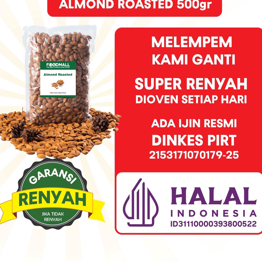 

Murah Banget almond roasted 500 gr / almond panggang utuh / kacang almond