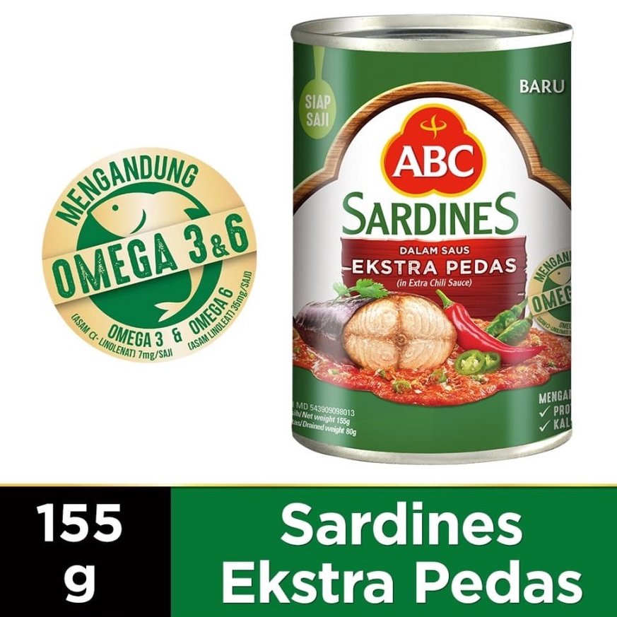 

SARDEN SAUS EXTRA PEDAS ABC SARDINES IN EXTRA CHILLI SAUCE 155GR Grosir ̿̿'