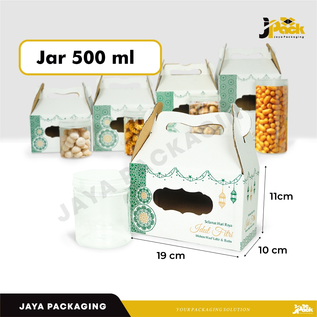

Box 19x10x11 JAR 500 ml Isi 2 Toples Bulat Box/Kardus/packing/kemasan/Kue Kering/kukerJar/Jar500ml/hampers/idul fitri/Iedmubarak/Jar500gr/tinggi11