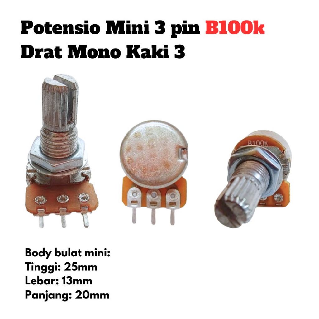 Potensio Mini 3 pin B100k Drat Mono Kaki 3 Lurus Potentio Meter 104