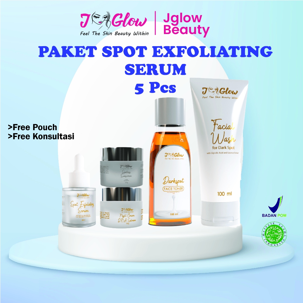 Jglow Skincare Paket Spot Exfoliating Serum Flek Untuk Menghilangkan Flek Bintik Hitam Noda Bekas Ac