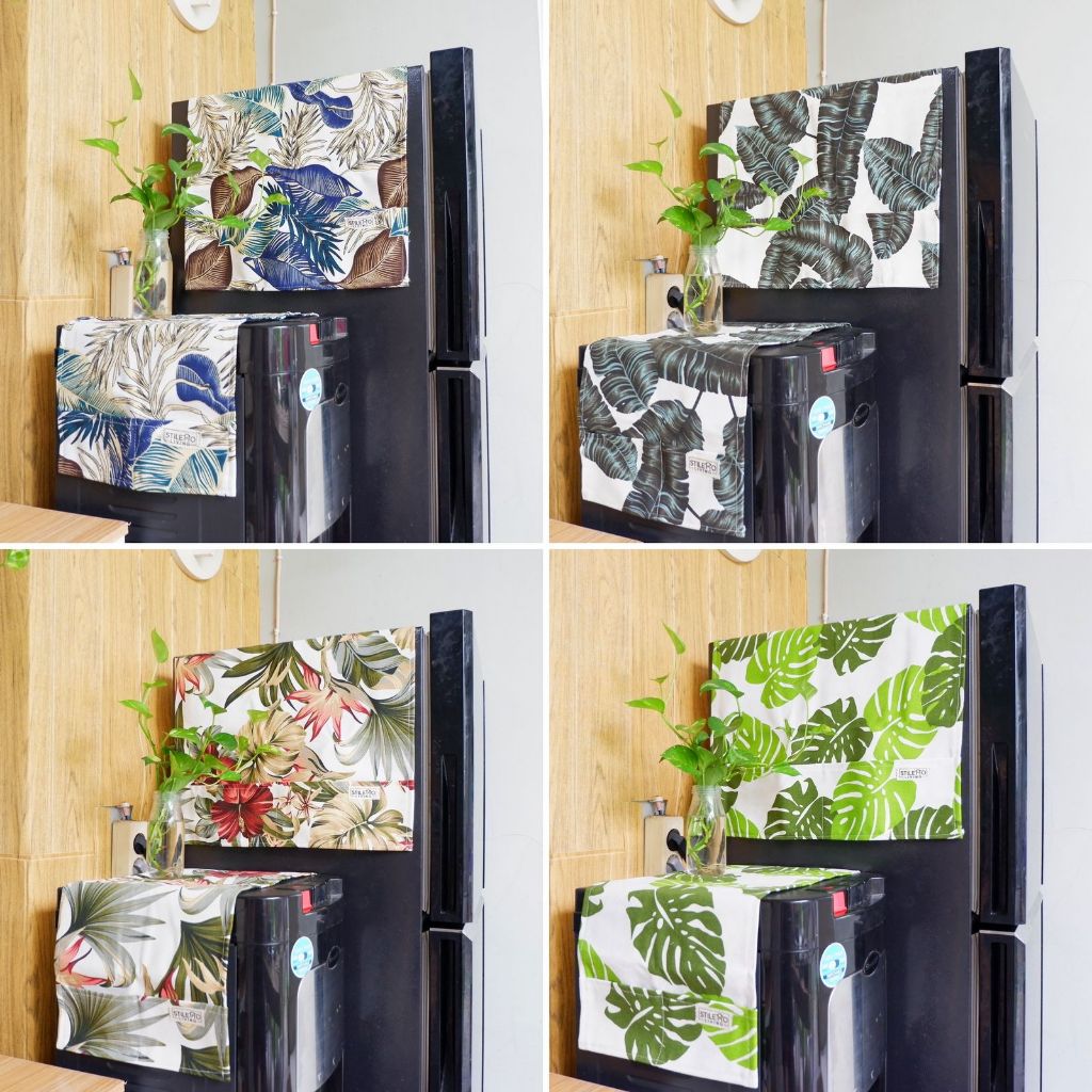 Bundling Cover Kulkas Dan Cover Dispenser Galon Bawah Tropical - Alas Penutup Sarung Kulkas Galon