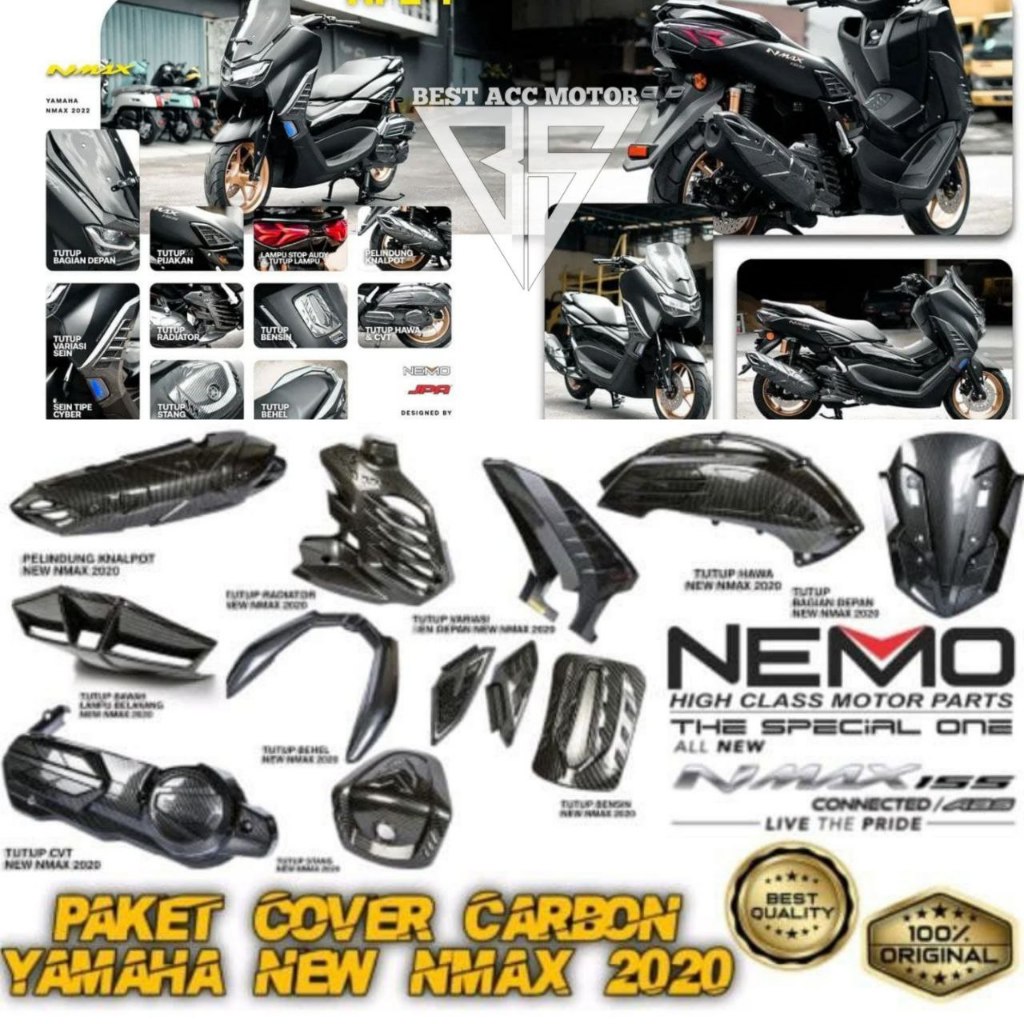 COVER CARBON NMAX NEW 2020 NEMO AKSESORIS MOTOR ALL NEW NMAX 2020 2021 2022