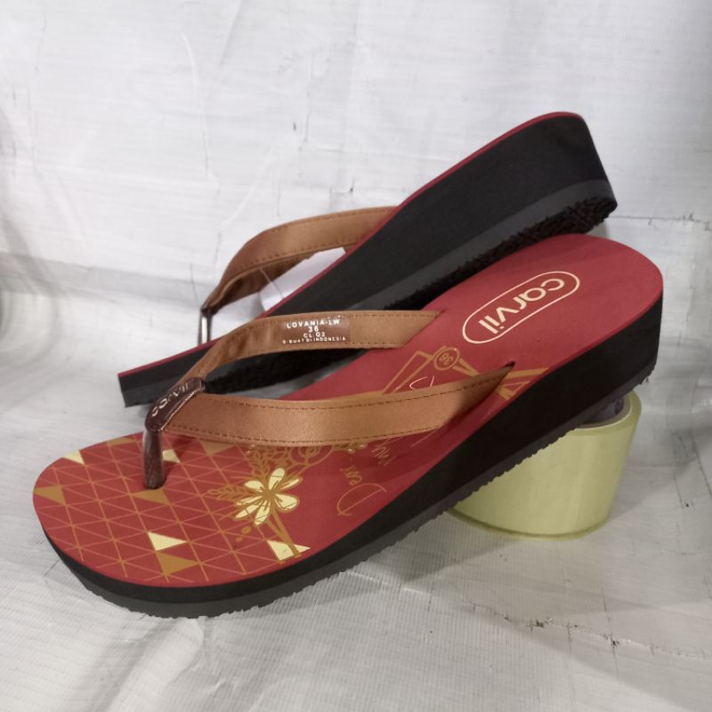 sandal jepit spons wanita Carvil lovania original tinggi 3 cm