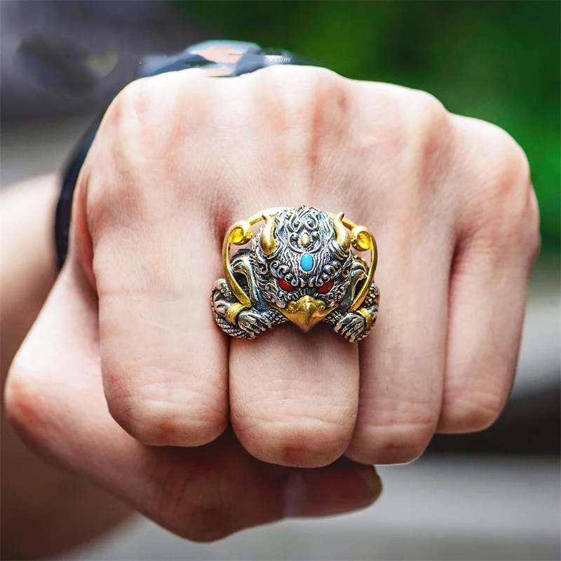 Cincin Dewa Burung / S925 Ring Exhibition Hongtu Men and Women's Tibetan Silver Ring Retro Silver Tu