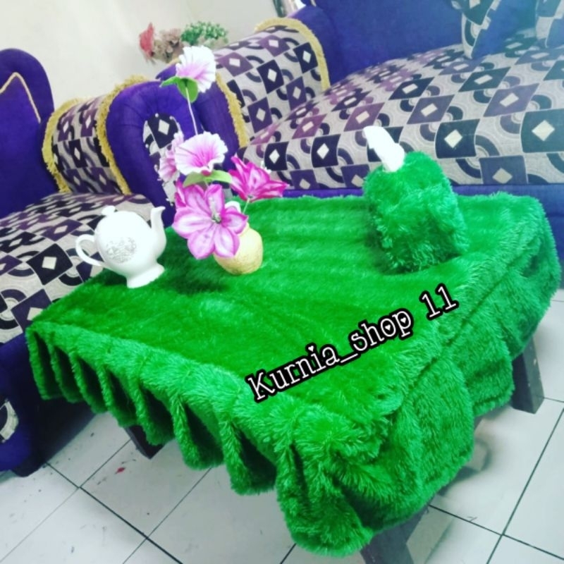 Taplak Meja Rumbai + Sarung tisu 1set  Taplak Meja Bulu Rumbai  Taplak Meja Ruang Tamu Taplak Meja K