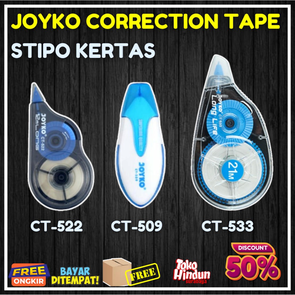 

STIPO KERTAS / CORRECTION TAPE TIPE X KERTAS MERK JOYKO CT-522 CT-533 21m