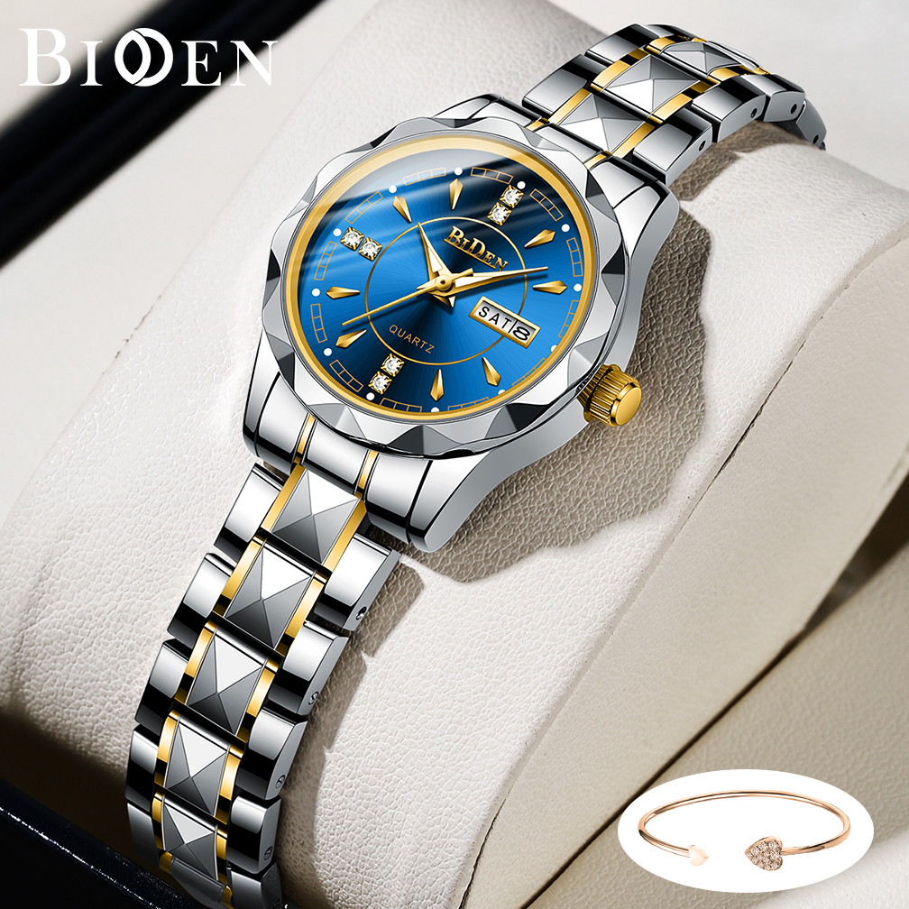BIDEN Jam Tangan Wanita Anti Air Original S001 Stainless steel Kalender Kuarsa Jam Tangan Cewek Kore