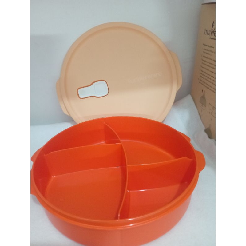 Tupperware Fit To Go Divided Lunch Bowl 830ml Kotak Bekal Makanan Bulat 3 Sekat Tepak Makan Orange O