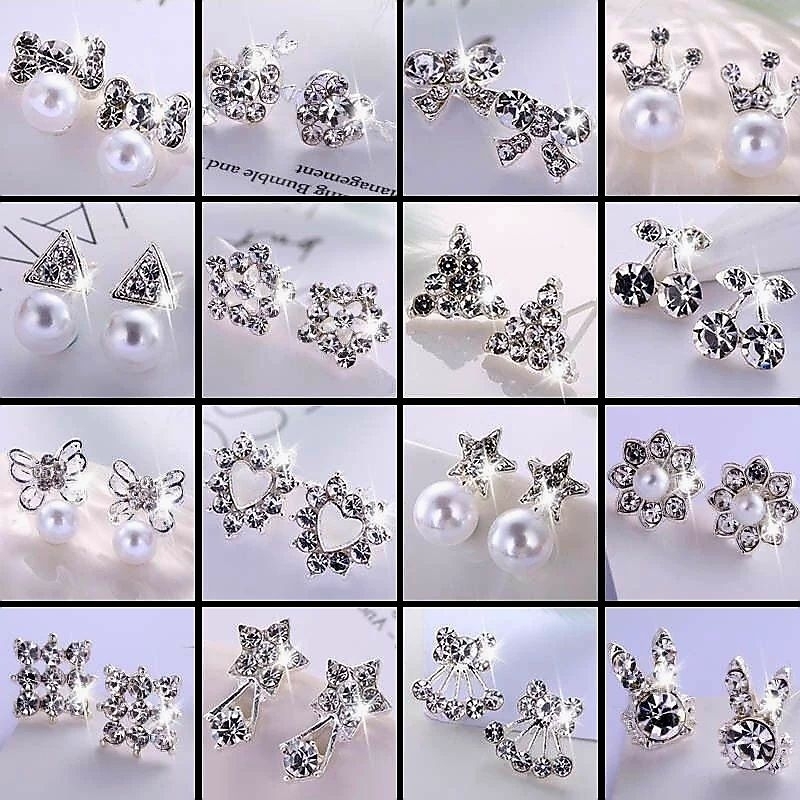 Anting Titanium Wanita Motif Berlian AT-001 Anting Perak Aksesoris Fashion Korea Style