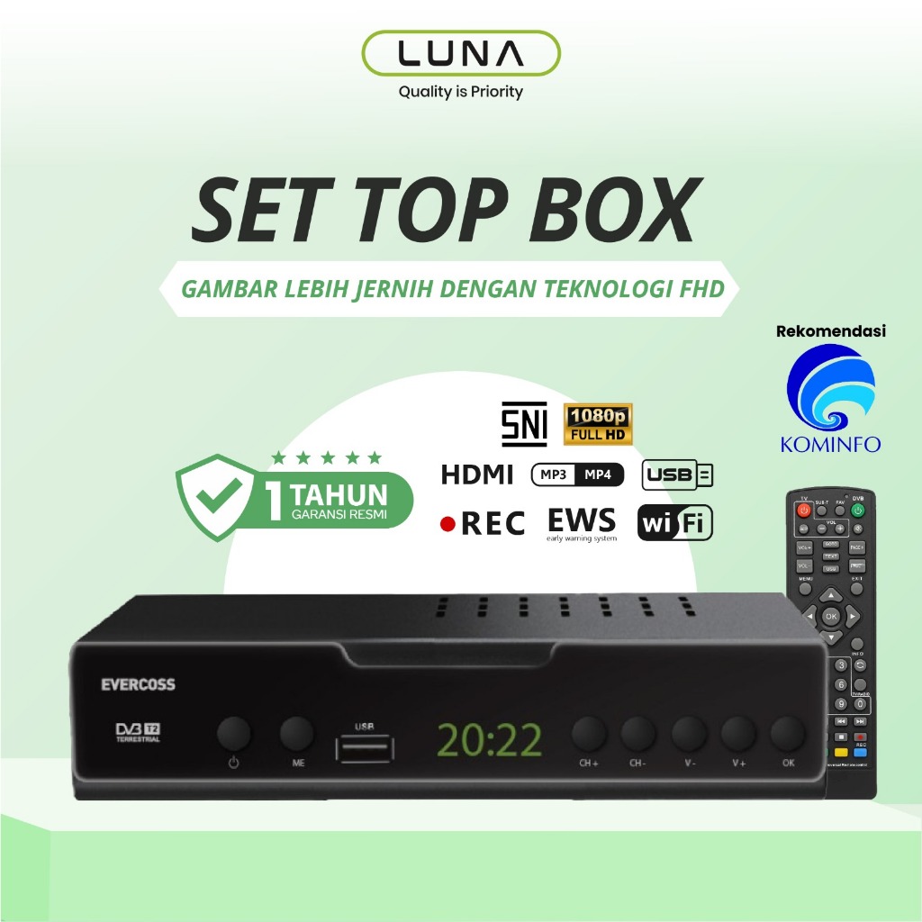 ORIGINAL (VVN) LUNA X EVERCOSS SET TOP BOX TV PENERIMA SIARAN DIGITAL RECEIVER FULL HD/ STB WIFI