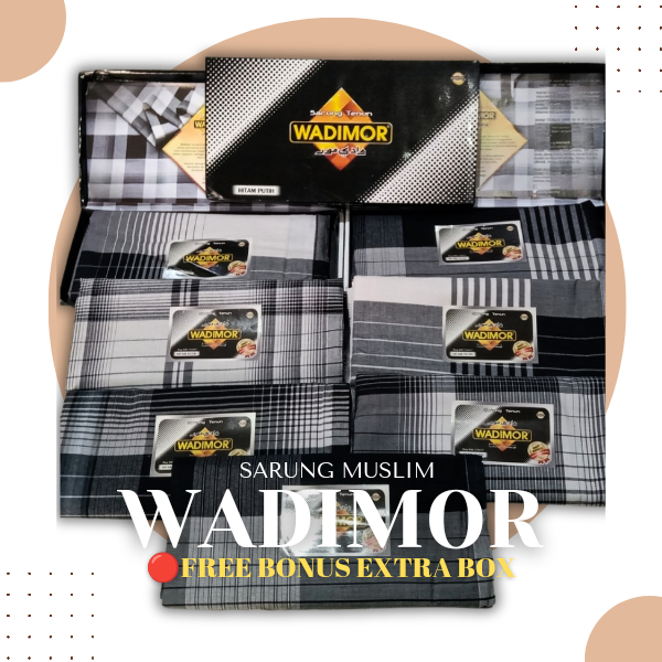 SURABAYAOS17 Sarung Wadimor Hitam Putih Polos Kotak-kotak Pria Dewasa BONUS DUS Bawahan Muslim Shola