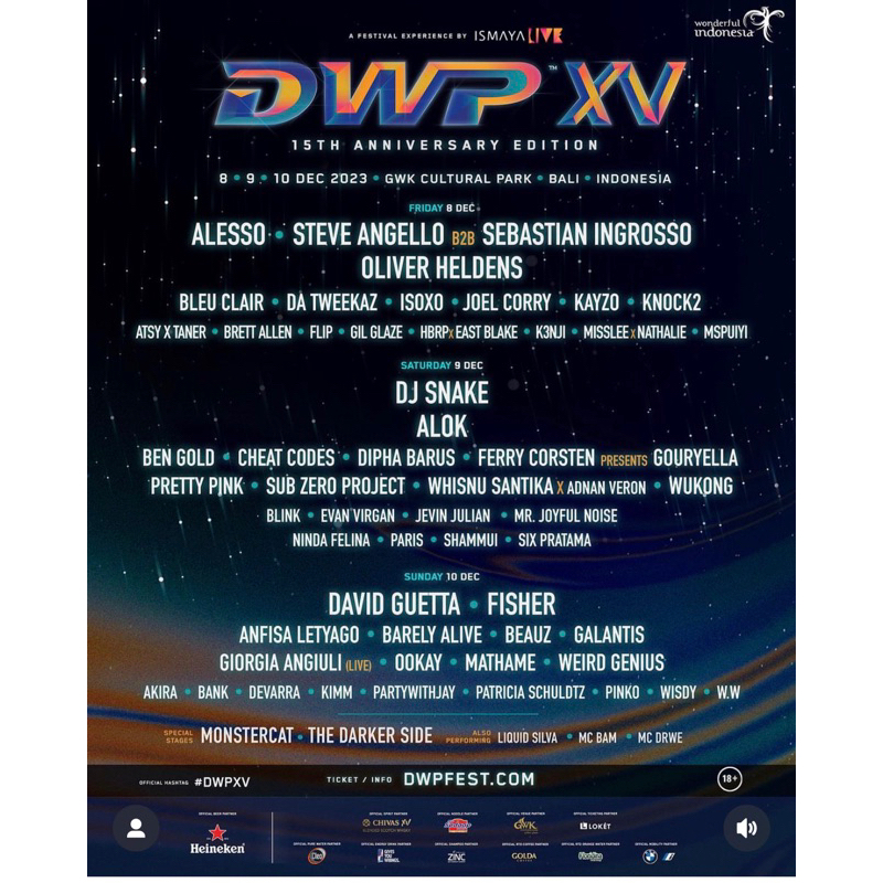 DWP Djakarta warehouse project Bali 2023 Day 3, GA ticket