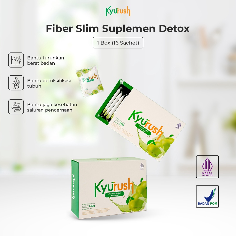 

D!skon Kyurush Minuman Diet Serat Fiber Slim Suplemen Detox Pelangsing Penurun Berat Badan 1 Box (16 sachet) Only today